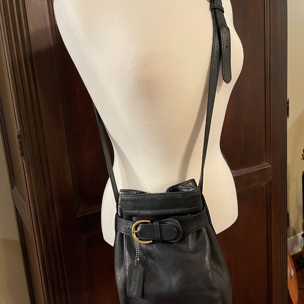 Coach Black Leather Crossbody Bag with Gold Buckle